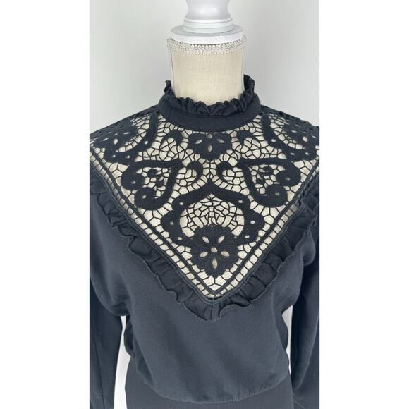Express Womens Black Lace Trim Detail Ruffled Mock Neck Sweater Size Small NWT - Picture 5 of 13